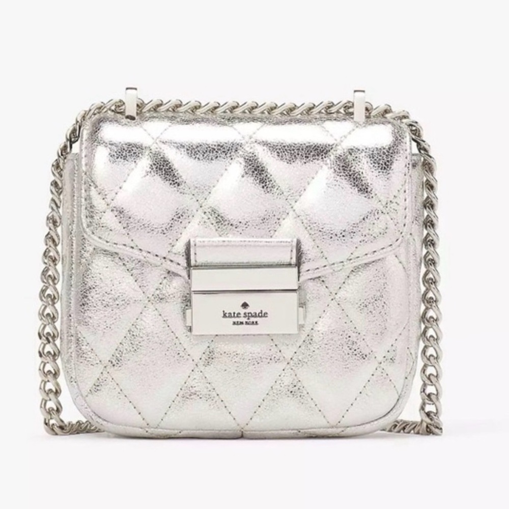 Kate Spade Carey Silver Metallic Micro Flap Crossbody Bag